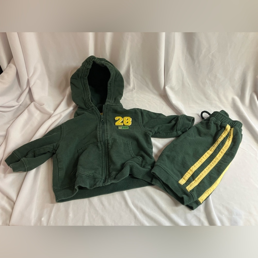 Carter's Green Sweatpants & Hoodie Set with Yellow Accents